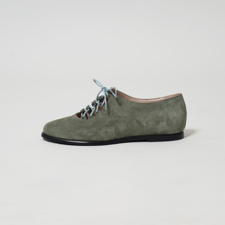 Allegra ~ Olive Leather Lace-up Flats