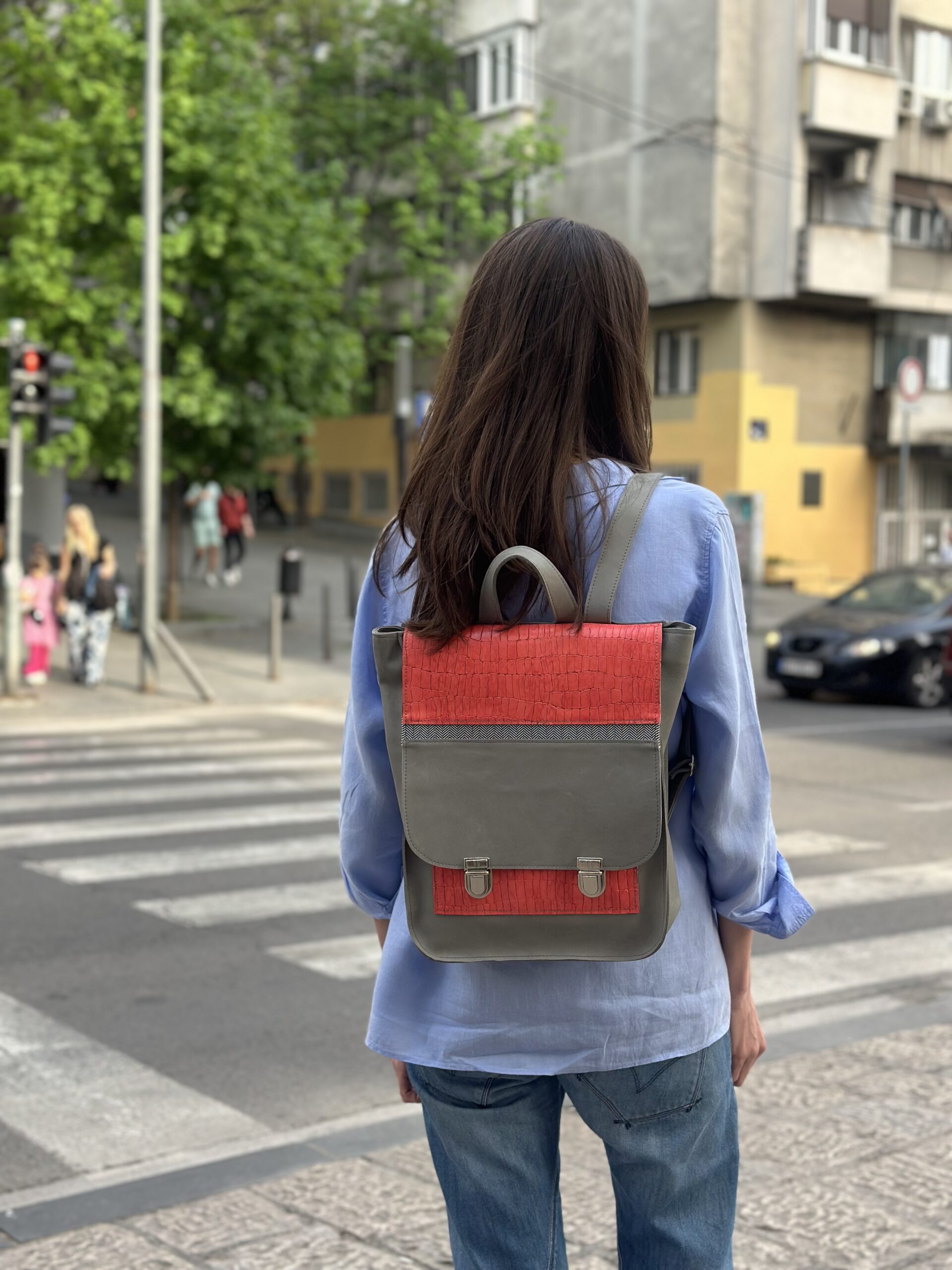 Leather Backpack ~ Grey Salmon