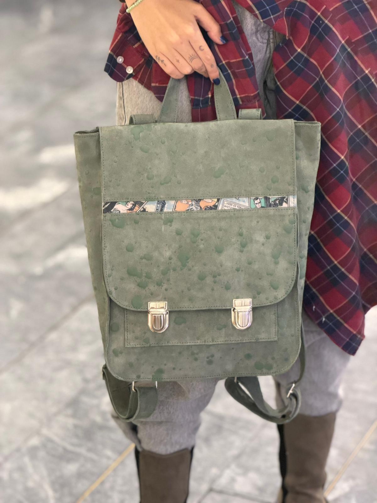 Leather Backpack ~ Green Comic